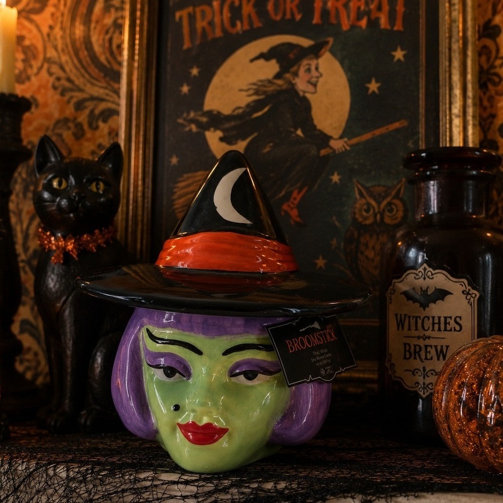 Broomstick Blvd That Witch Ceramic Candle NWT Halloween Witch Jar 14 oz